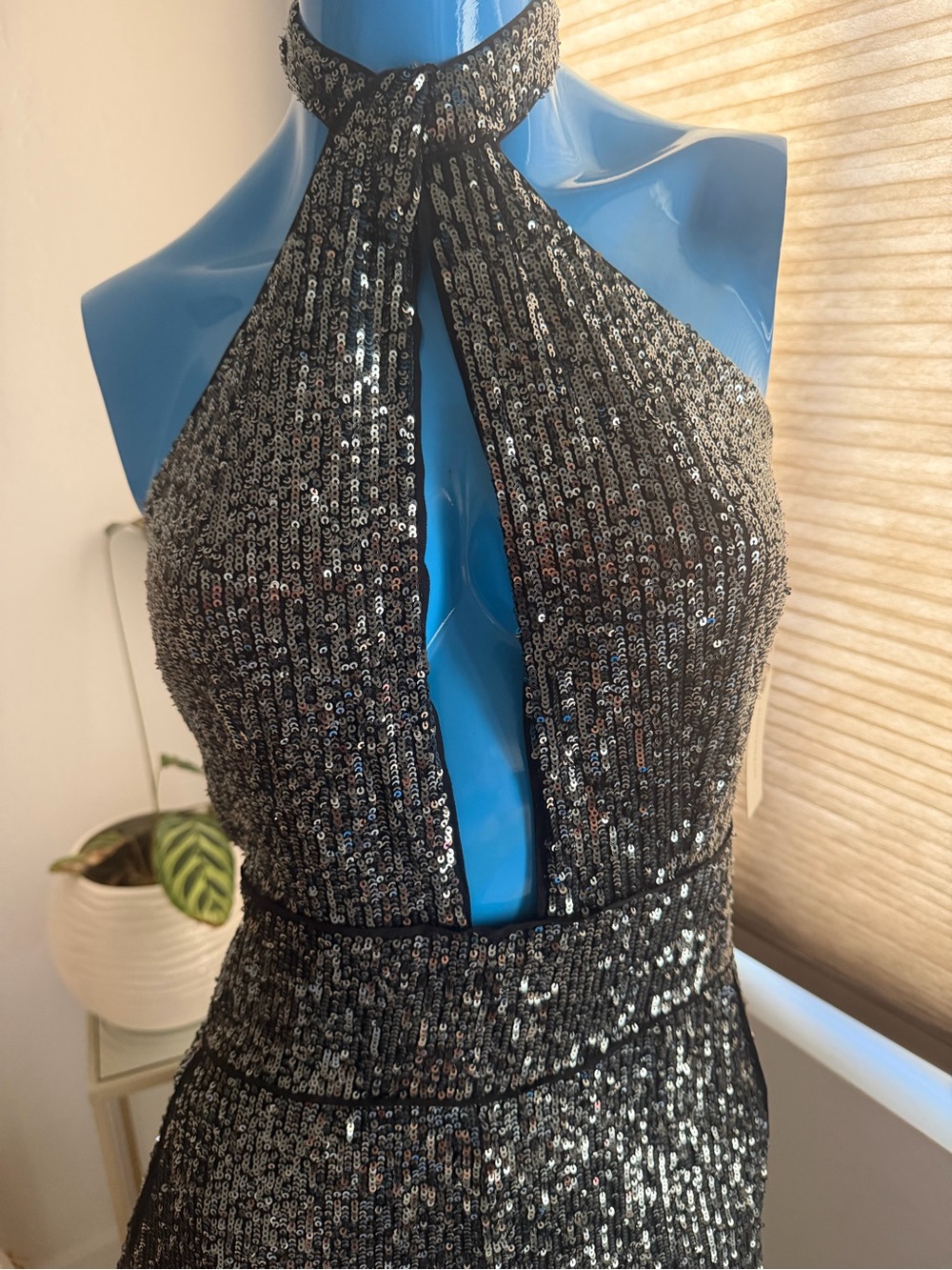NWT Anthropologie Gunmetal Sequin Halter Jumpsuit - Picture 4 of 9